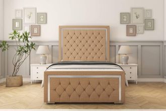 Sloomy Sofia Chrome Dumfries Bed Frame With 50 Upholstered Headboard in Light Brown | Size: King