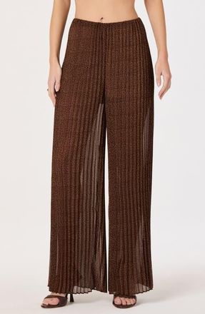 ASTR the Label Janesa Pliss&eacute; Wide Leg Pants in Brown Polkadot at Nordstrom, Size X-Small