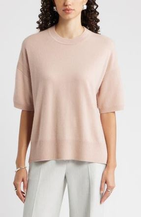 Nordstrom Relaxed Short Sleeve Cashmere Sweater in Tan Memoir at Nordstrom Rack, Size Large/x-Large
