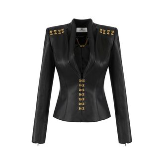 Elisabetta Franchi Light Jackets, female, Black, Size: S Jacket with jewel clasps