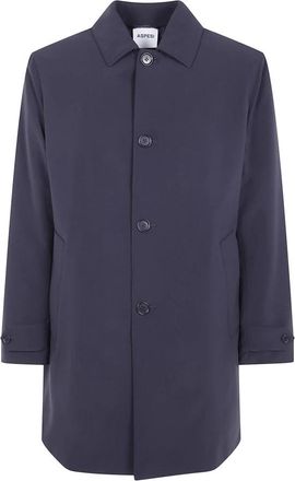 Aspesi Klassieke Trenchcoat met Knoopsluiting - Heren - Mantel - Blauw - S - Leer - Jassen