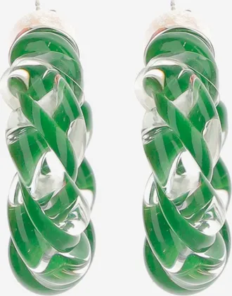 Bottega Veneta Womens Hoop Earrings Twisted Green Glass