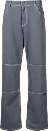 Msgm logo-print straight-leg trousers - men - Cotton - 46 - Grey
