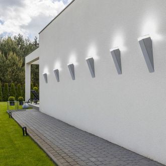 ETC Shop Lampada da parete per esterno, lampada da parete, torcia, ingresso, terrazza, IP44, acciaio inossidabile, argento, HxLxP 30,5x7,5x8,5cm, set di 6