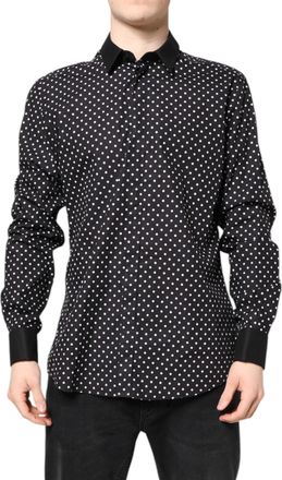 Dolce & Gabbana Mens Black Polka Dot Cotton Formal Dress Shirt