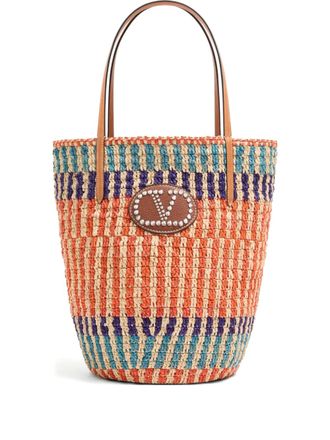 Valentino Garavani Borsa tote VLOGO in rafia a righe - Arancione