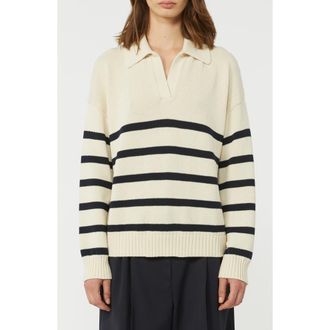 Max Mara Panfilo Stripe Polo Sweater in Navy at Nordstrom, Size X-Large