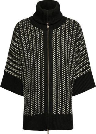 Elena Miro Kimono High-Collar Wool Knit Zip Jacket