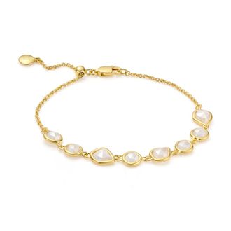 Monica Vinader Gold MV Siren Bezel Gemstone Chain Bracelet Moonstone