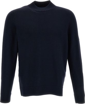 Drumohr Blue Plain-Knit Wool Turtleneck Sweater