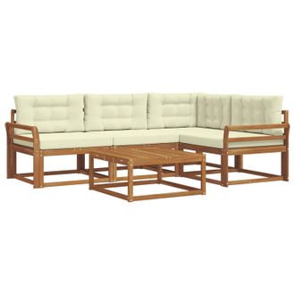 vidaXL Conjunto De Sof&aacute;s De Exterior Con Coj&iacute;n 5 Pcs Natural Y Crema Vidaxl