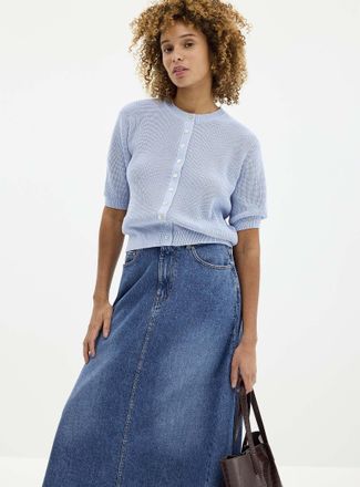 Contemporaine Womens Short-sleeve shaker-rib Cardigan Sweater