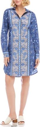Karen Kane Floral Print Long Sleeve Shirtdress in Blue at Nordstrom, Size X-Large