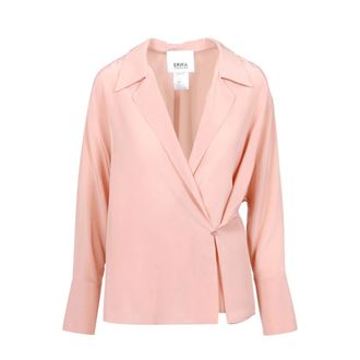 Erika Cavallini Semi Couture Blouses, female, Pink, Size: L Powder Pink Silk Blouse Noemi