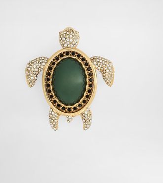 Dolce & Gabbana Turtle-shaped Brooch With Rhinestones - Man Bijoux Green Metal Onesize