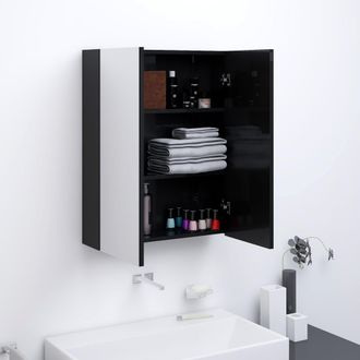 Berkfield Home Bathroom Mirror Cabinet 60x15x75 cm MDF Shining Black | Size: 60 x 15 x 75 cm