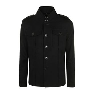 Tom Ford Jassen, Heren, Zwart, M, Wol, Zwart wollen overhemdjas