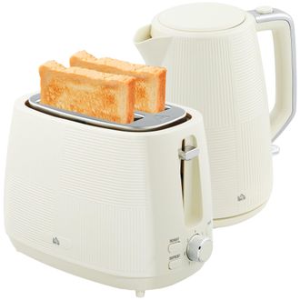 HOMCOM 1.7L Fast Boil Electric Kettle And 2 Slice Water Toaster Set - Cream | TJ Hughes