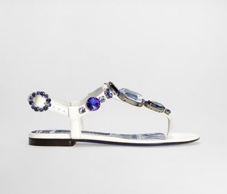 Dolce & Gabbana Patent Leather Thong Sandals With Embroidery - Woman Flat Shoes White 36.5
