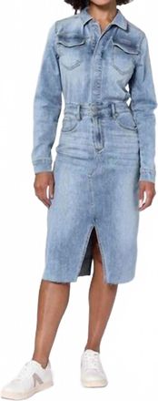 Dear John Denim Renee Long Sleeve Fitted Denim Dress In Blues