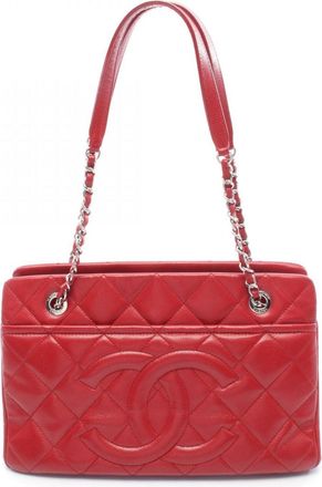 Chanel Red Color Leather Handbag Tote Bag (Pre-Owned)