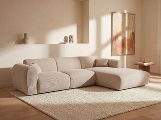 Vente-Unique Divano in Velluto a coste sottili Beige - Angolo a destra - POGNI di Maison C&eacute;phy di Maison C&eacute;phy