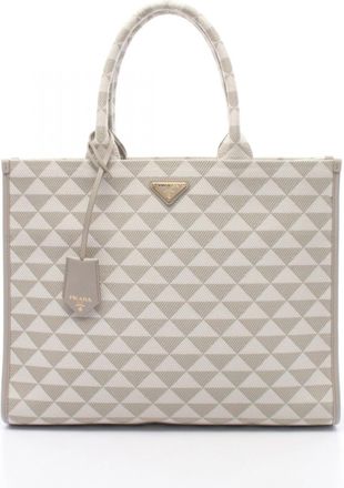 Prada Gray White Canvas Handbag Tote Bag (Pre-Owned)