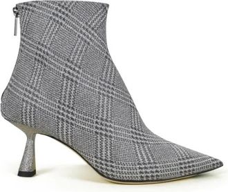 Jimmy Choo London Kix 65 Enkellaarsjes - Dames - Laarzen met Hak - Grijs - 37 1/2 EU - Leer - Schoenen