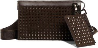 Christian Louboutin Funky Stud Suede Crossbody Bag in Cafe/gun Metal at Nordstrom