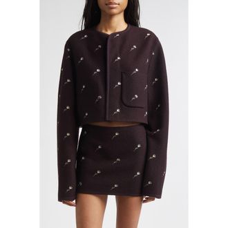 Rier Walker Floral Embroidered Wool Utility Jacket in Tanin Flowers Felted at Nordstrom, Size Xx-Small