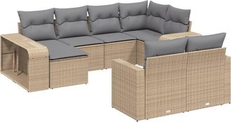 vidaXL Juego De Sof&aacute;s Jard&iacute;n Con Cojines Beige 10 Pzas Rat&aacute;n Sint&eacute;tico Vidaxl