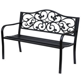 OUTSUNNY Banco De Jard&iacute;n De Acero Banco Exterior Carga 240 Kg Para Patio Terraza Balc&oacute;n 127x60x89 Cm Negro
