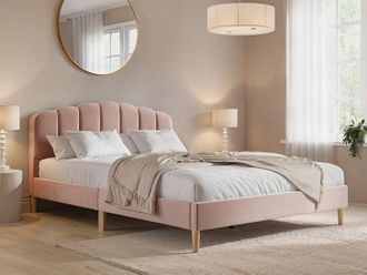 Flair Scallop Velvet Bed in Pink | Size: Single
