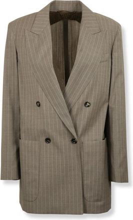 Max Mara Over Blazer in Pinstripe Wool - Dames - Blazers - Grijs - XS - Wol - Jassen