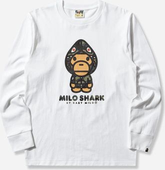 A Bathing Ape Men s 1st Camo Milo Shark FZH Longsleeve T-Shirt White / Green