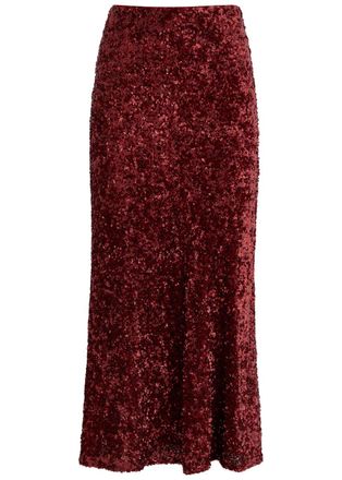 Alice & Olivia Maeve Sequin-embellished Tulle Midi Skirt - Dark Red - 12 (UK16 /xl)
