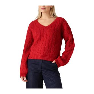 Ydence Gebreide Trui Jessie - Dames - V-hals truien - Rood - L - Nylon - Truien & Vesten