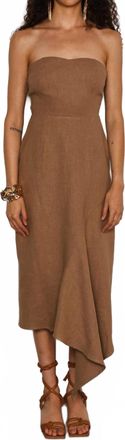 Du Paradis Shoulderless Asymmetrical Drape Midi Dress In Walnut