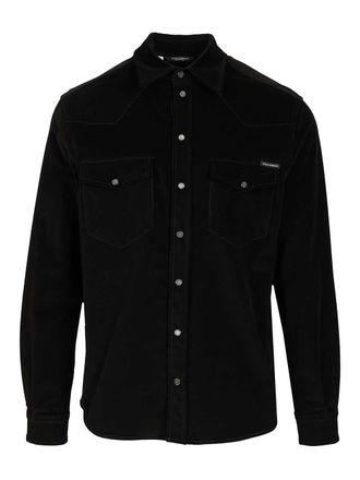 Dolce & Gabbana Striped Velvet Shirt Shirts Nero-Uomo