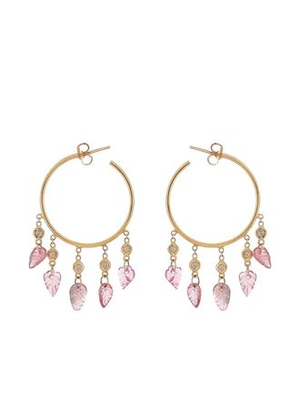 Jacquie Aiche 14k yellow gold pink tourmaline leaf hoop earrings