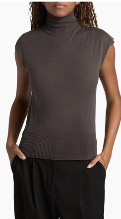 Rick Owens Maglia Cashmere Cap Sleeve Turtleneck Top In Dark Dust
