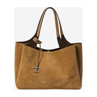 Tod's Shoulder Bags, female, Brown, ONE SIZE, Suede Leather T Charm Bag Light Brown