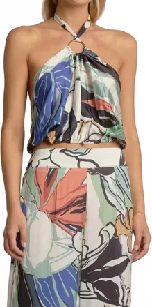 Elan Botanical Printed Halter Top In Multi