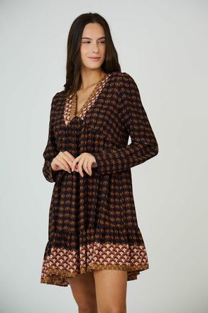 See U Soon Korte jurk, lange mouwen, V-hals