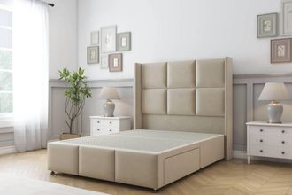 Sloomy Beaumont Coniston Divan Base 2 Drawers-54 Wing Headboard & Footboard in Cream | Size: Super King