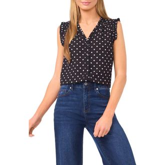 CeCe by Cynthia Steffe Ruffle Trim Print Sleeveless Top in Rich Black at Nordstrom, Size X-Large