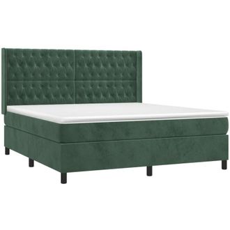 vidaXL Vidaxl - Cama Box Spring Colch&oacute;n Y Led Terciopelo Verde Oscuro 180x200cm