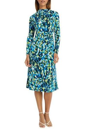 Maggy London Funnel Neck Long Sleeve Draped Waist Midi Dress in Royal Blue/Campanula Blue at Nordstrom Rack, Size 10