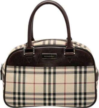 Burberry Pre-owned Handbags, female, Beige, Size: ONE SIZE Pre-owned House Check Canvas Handbag