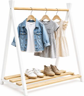 Relaxdays Relaxdays Perchero Infantil, Madera De Pino, Barra Y Estante, 111,5 X 112 X 48 Cm, Dormitorio Infantil, Natural/blanco